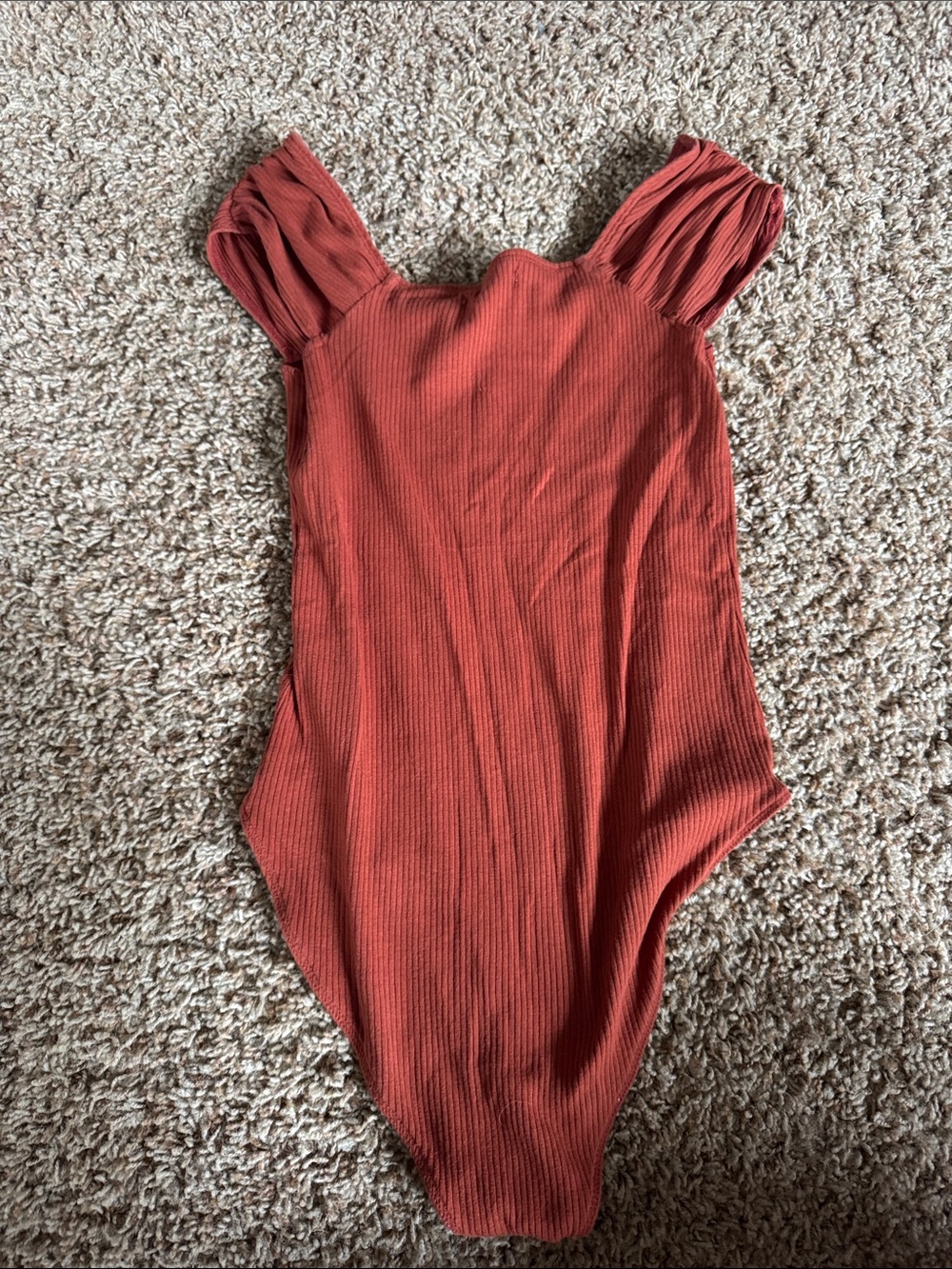 Maurices Rust Ribbed Puff Sleeve Bodysuit - Picture 3 of 3